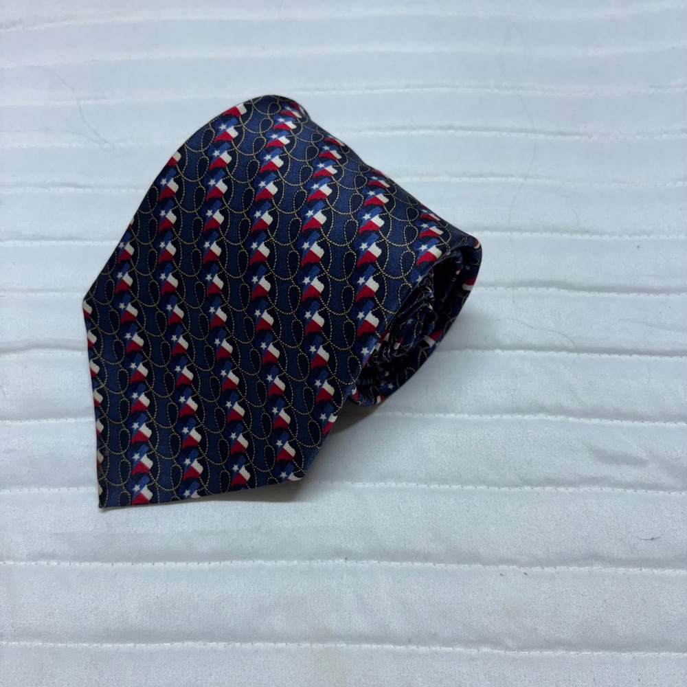 Mens Texas State Flag Lasso‎ Silk Necktie Navy Blue Red White Handmade Tie